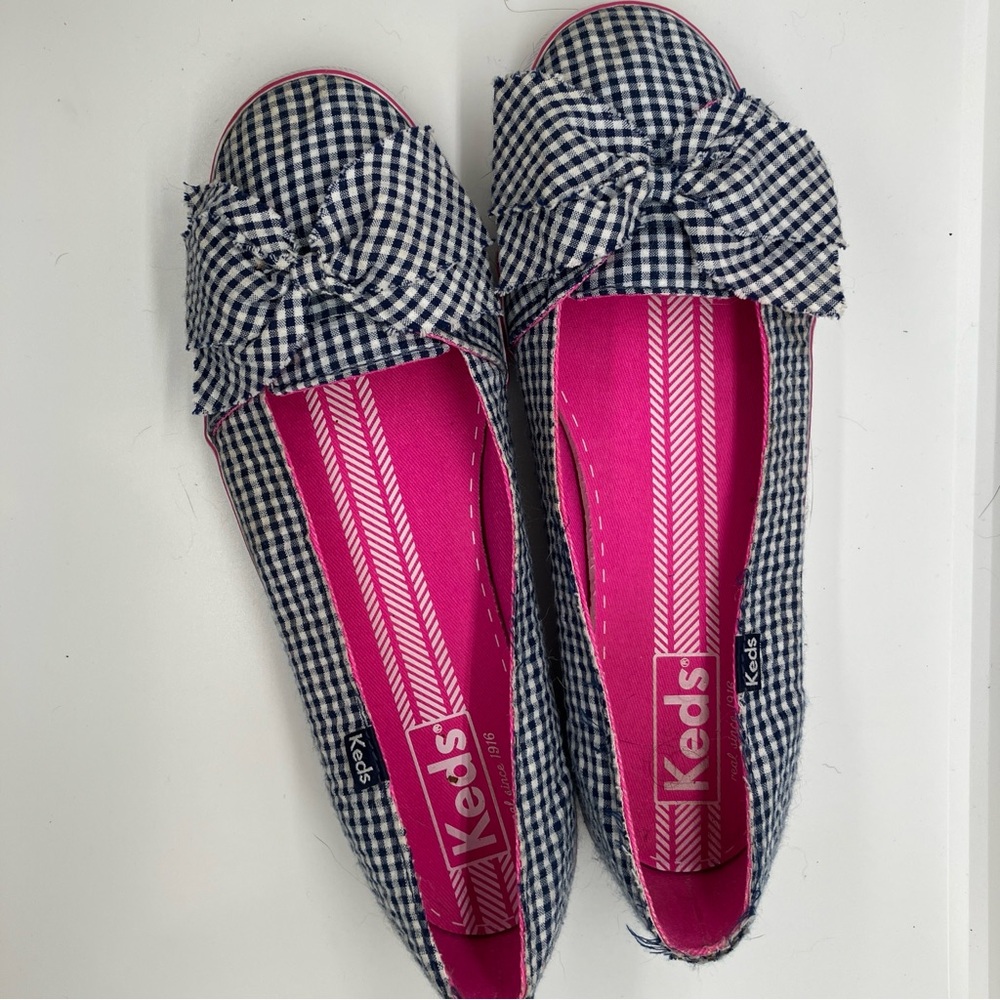 Keds Blue Gingham Slip-on Sneaker with Bow